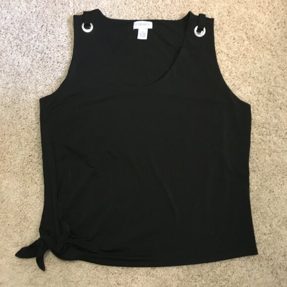 NWT Carmen Marc Valvo Black Grommet Shoulder Tie Hem Tank Top - Picture 11 of 15